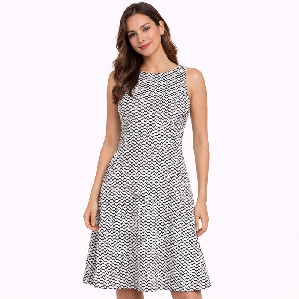 LOFT Sleeveless Fit & Flare Geometric Print Dress Black White Size 0
